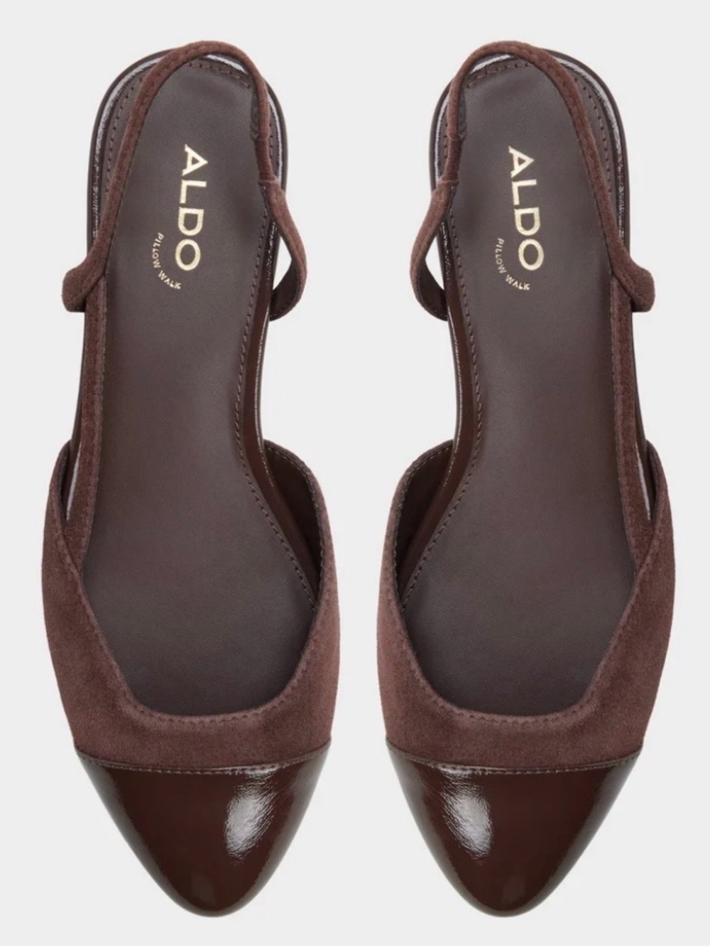 NEVER WORN Aldo Brown Suede & Patent Slingback Flats